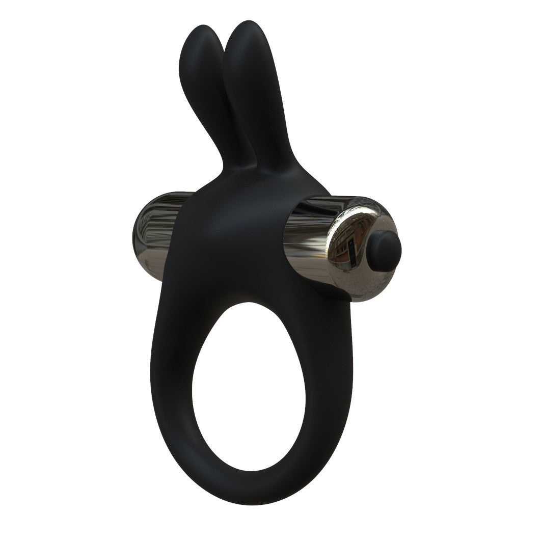 Black silicone ring with metallic accents on a white background