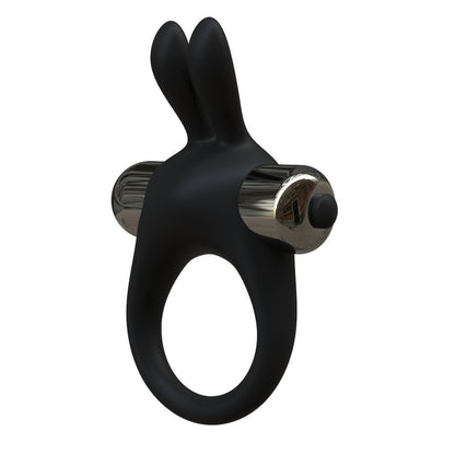 Black silicone ring with metallic accents on a white background
