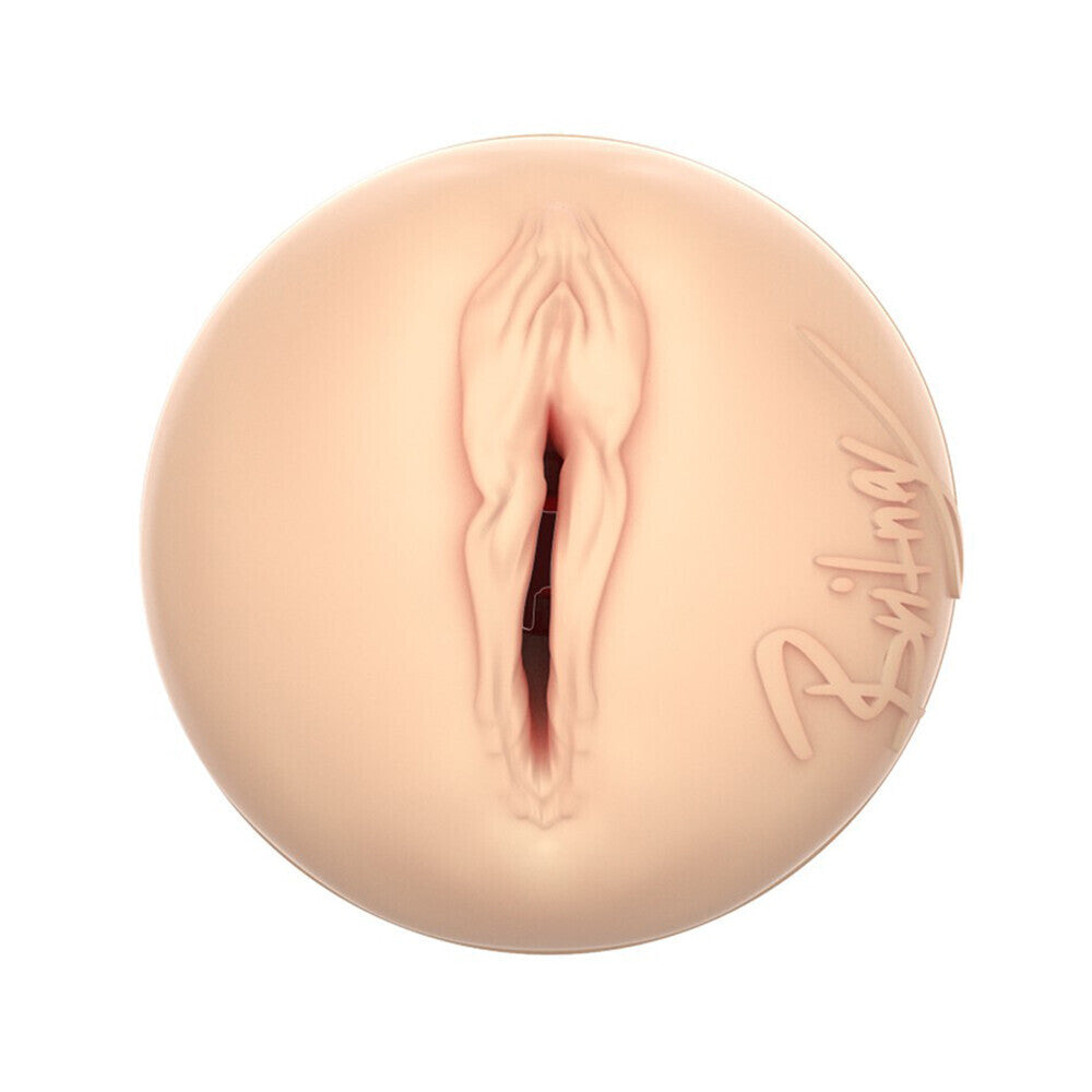 Silicone model of a female reproductive organ with 'Britney' branding on a white background