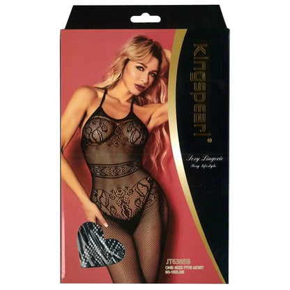 Lingerie set packaging with a model and brand name on a white background