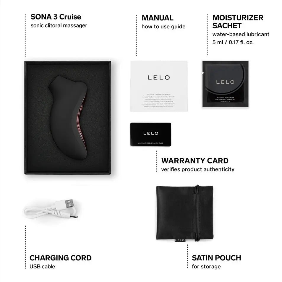 LELO Sona 3 Cruise Clitoral Massager Black Silicone Waterproof Vibrator on a white background