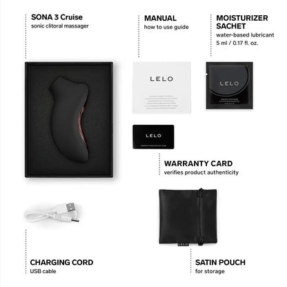 LELO Sona 3 Cruise Clitoral Massager Black Silicone Waterproof Vibrator on a white background