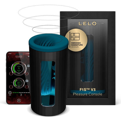 LELO F1S V3 Pleasure Console with packaging and remote control on a white background