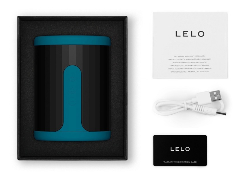 Black and blue device in packaging with LELO branding on a white background