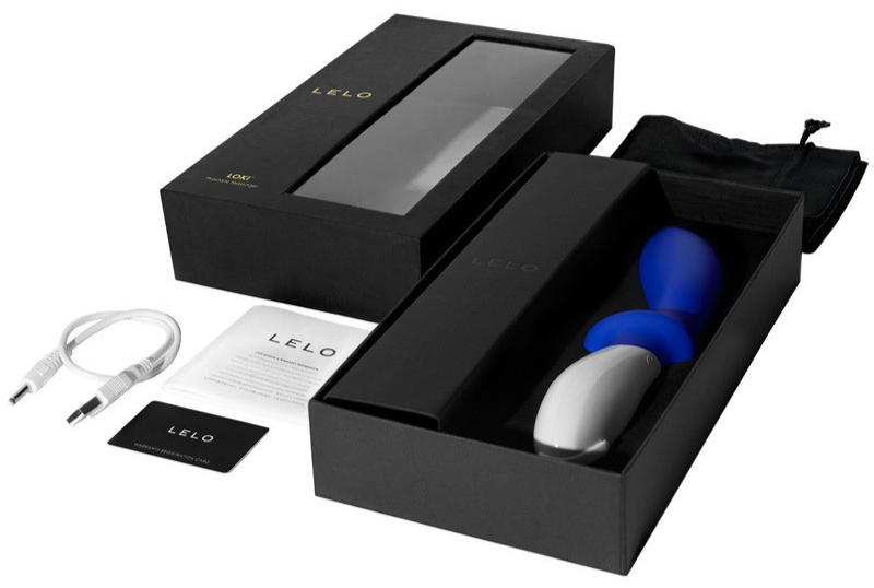 LELO product in a black box with accessories on a white background