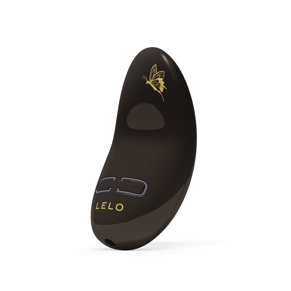 Black electronic device with butterfly design and 'LELO' branding on a white background