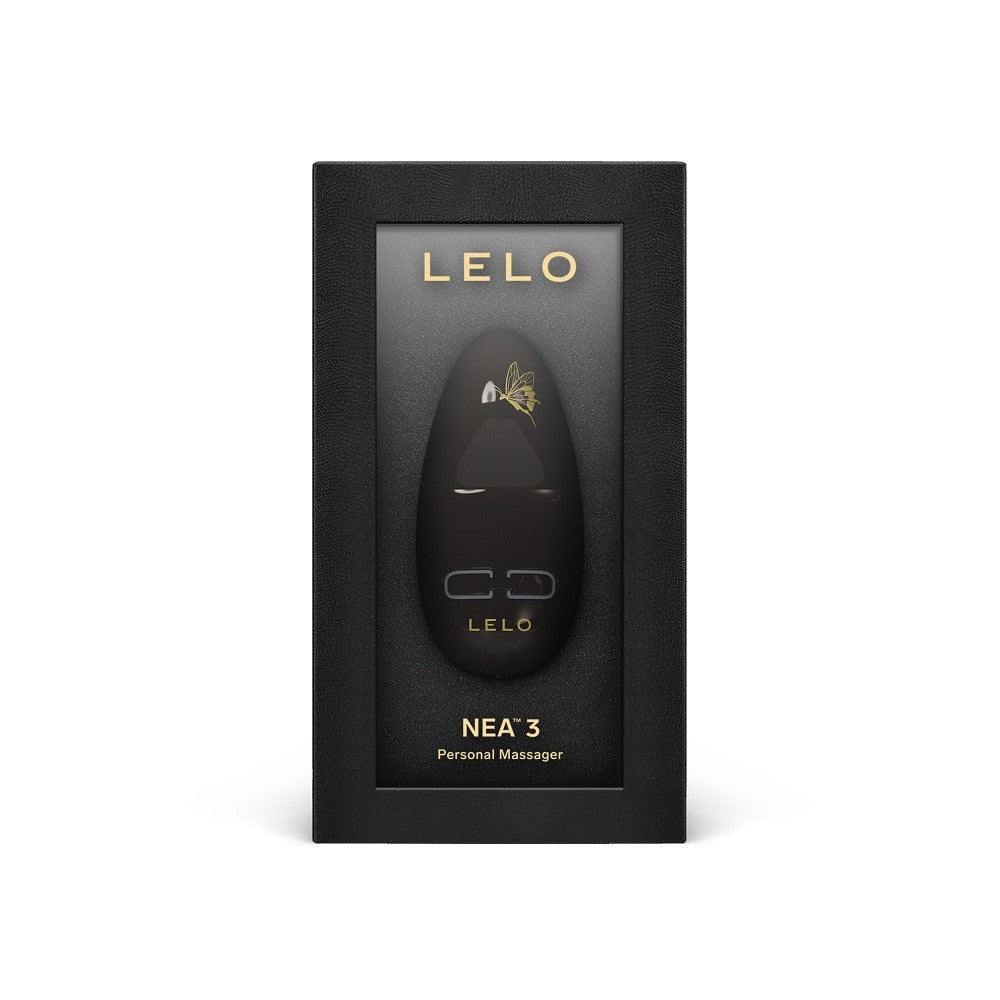 LELO NEA 3 personal massager in black packaging on a white background