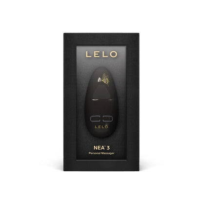 LELO NEA 3 personal massager in black packaging on a white background