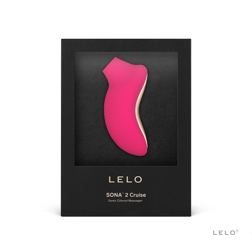 Pink massager in a black box with 'LELO' branding on a white background