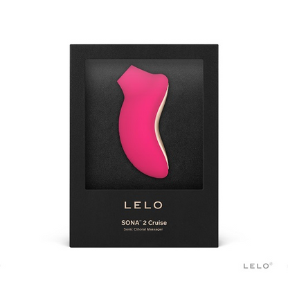 Pink massager in a black box with 'LELO' branding on a white background