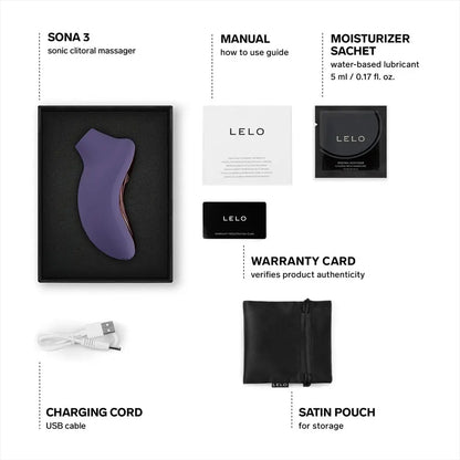 LELO Sona 3 Cruise SenSonic™ Clitoral Massager Cyber Purple Silicone Waterproof Vibrator on a white background