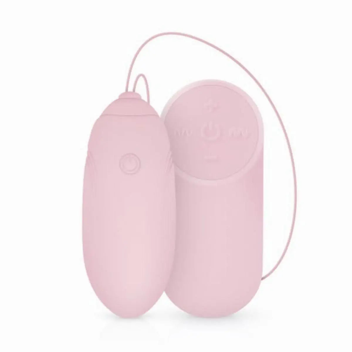 Pink silicone massage device with a cord on a white background