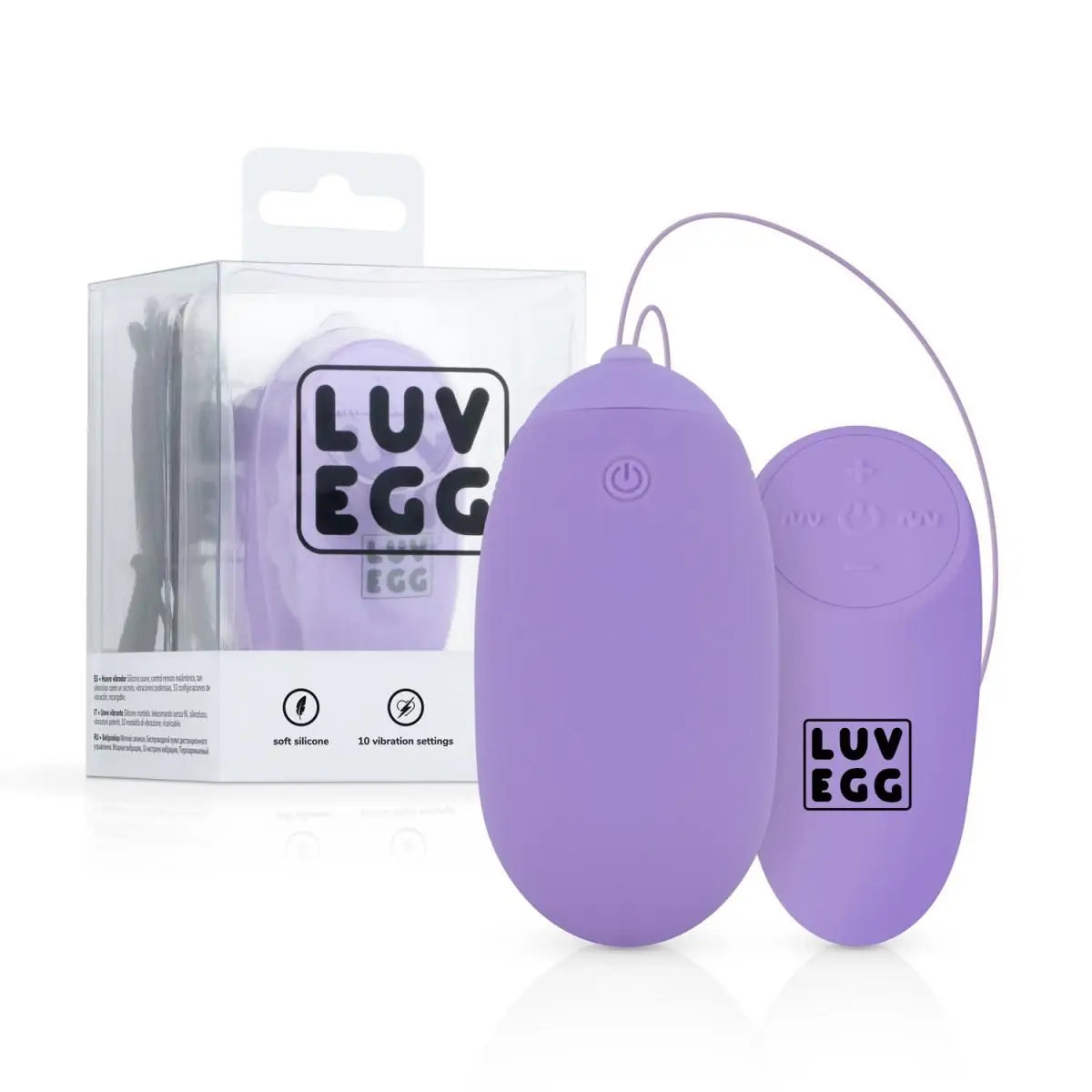Purple 'LUV EGG' product with packaging on a white background