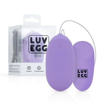 Purple 'LUV EGG' product with packaging on a white background