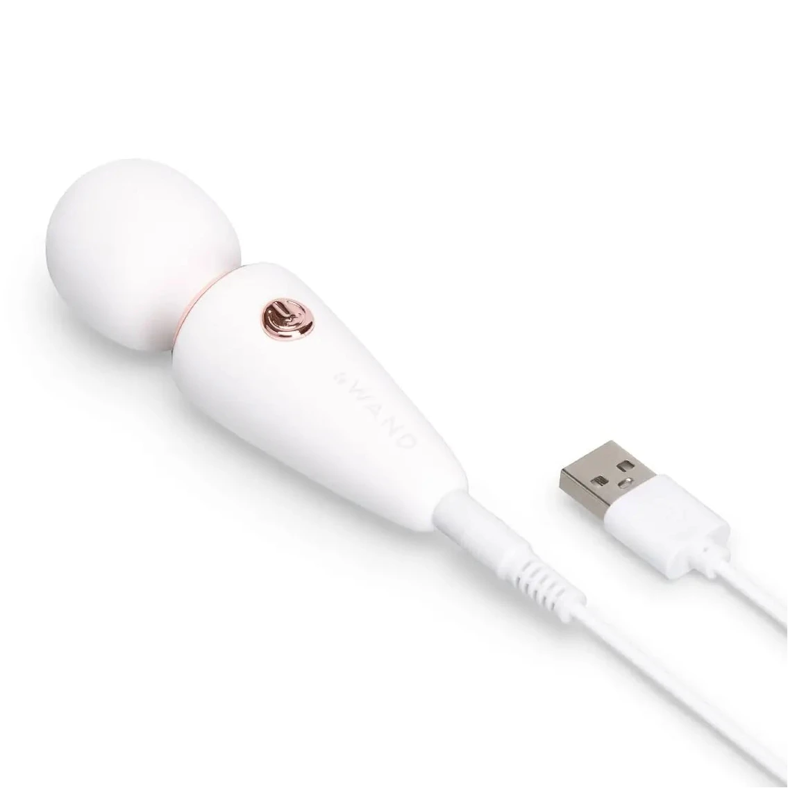 White handheld device with a USB connector on a white background