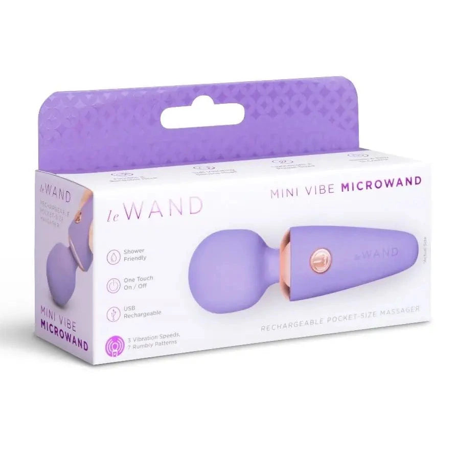 Purple 'Le WAND' mini vibe microwand packaging on a white background