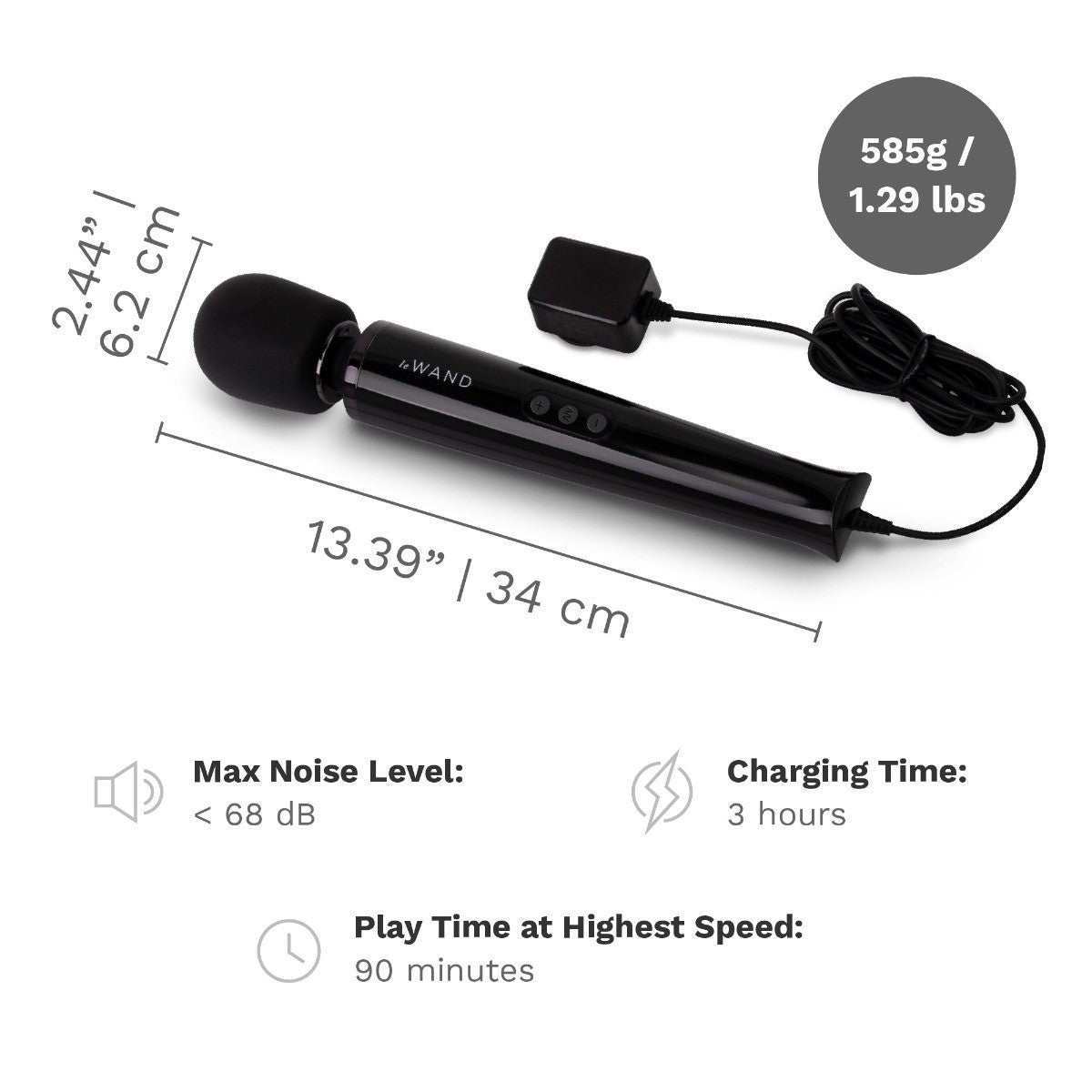Le Wand Black Plug In Wand Vibrator Powerful Silicone Luxury Body Massager Vibe
