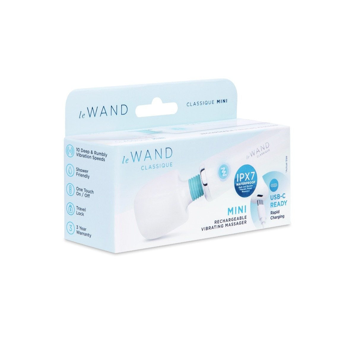 Box packaging of a product labeled 'le WAND' on a white background