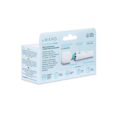 Le Wand Classique Mini rechargeable vibratory massager packaging on a white background
