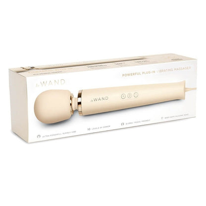 Le WAND powerful plug-in vibrating massager with packaging on a white background
