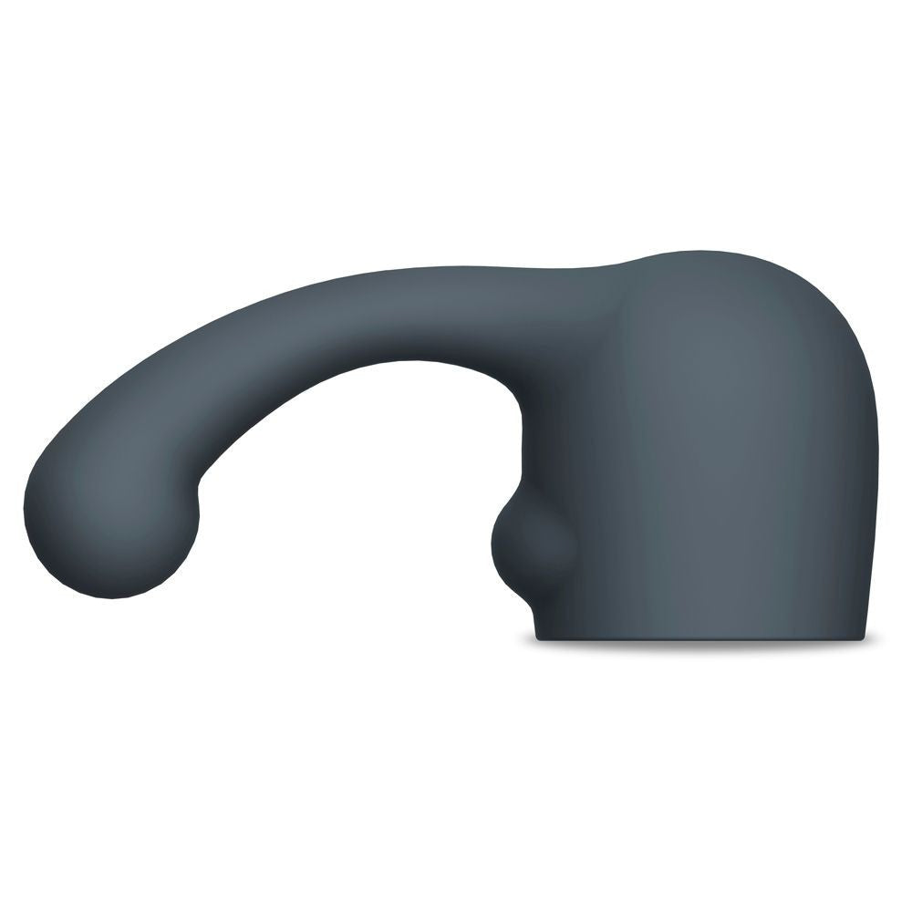 Gray silicone clitoral g-spot wand attachment on a white background