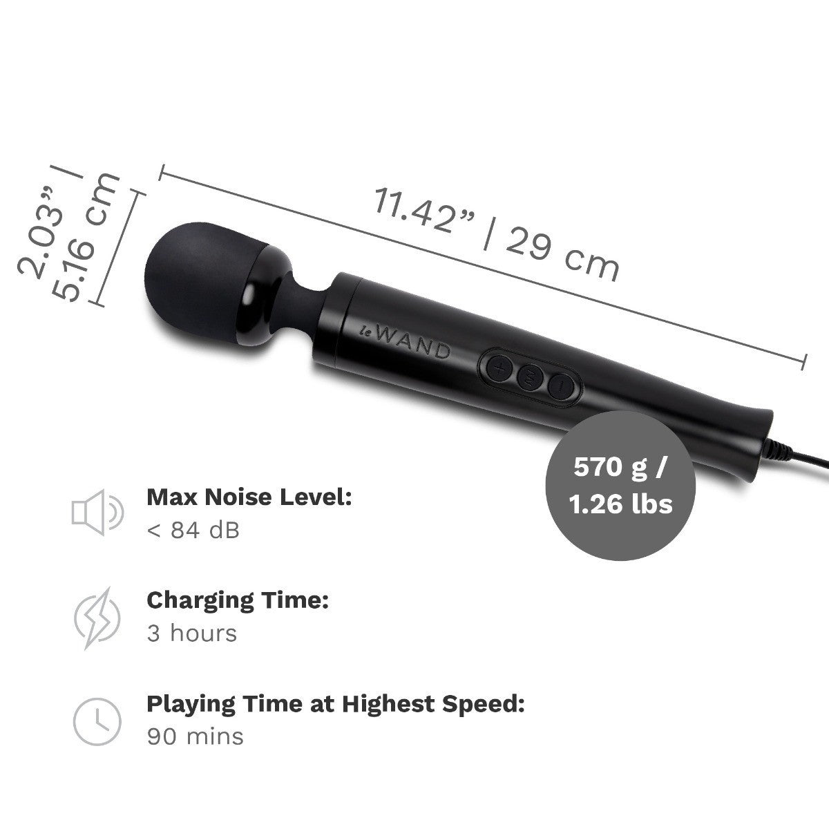 Le Wand Diecast Plug-In Vibrator Body Clitoral Massager Wand Soft Silicone Black