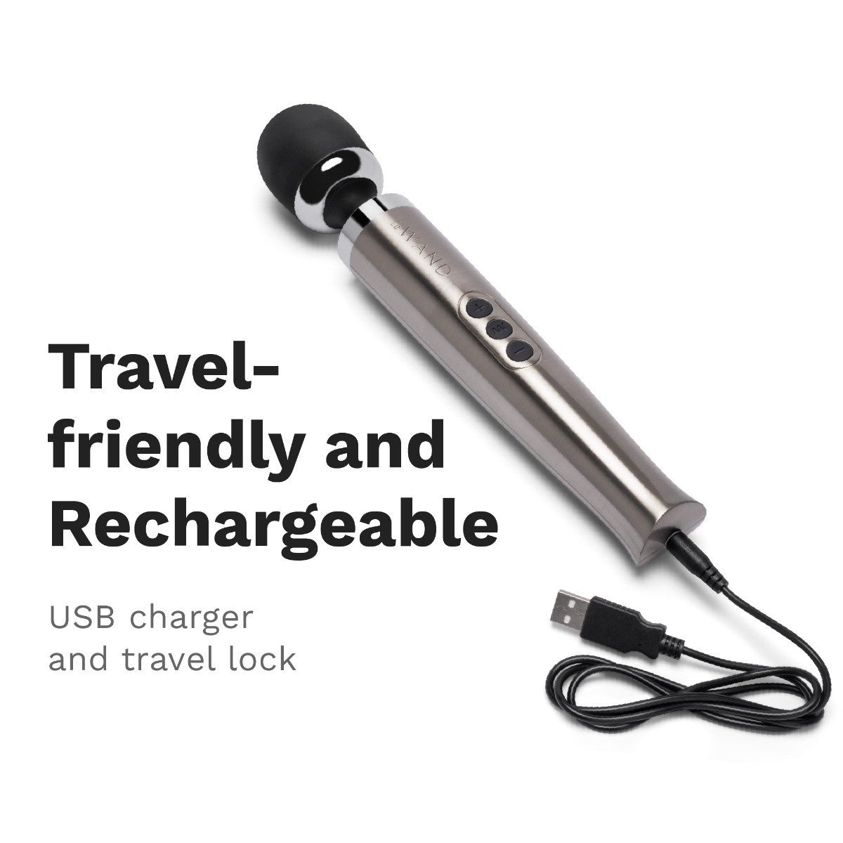Travel-friendly and rechargeable USB charger with cable on a white background