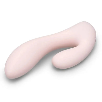 Pink curved rabbit vibrator on a white background
