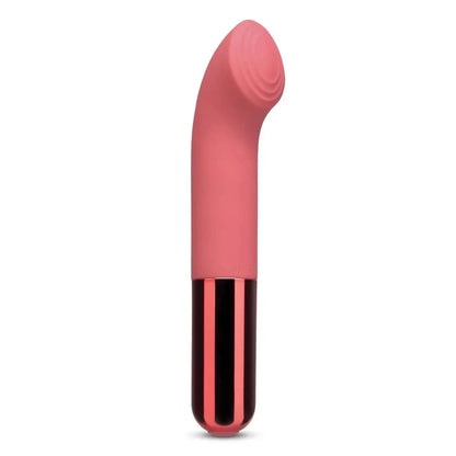 Pink curved electronic massage device on a white background