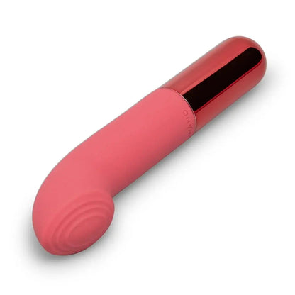 Red silicone wand massager on a white background
