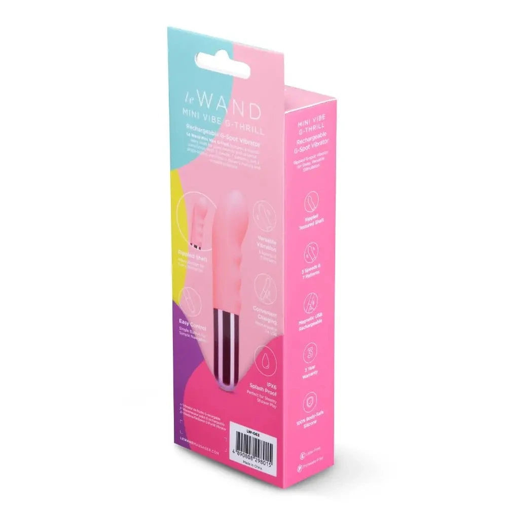 Product packaging with a pink and blue design on a white background
