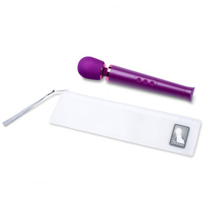 Purple handheld device with a white strap featuring a brand logo on a white background