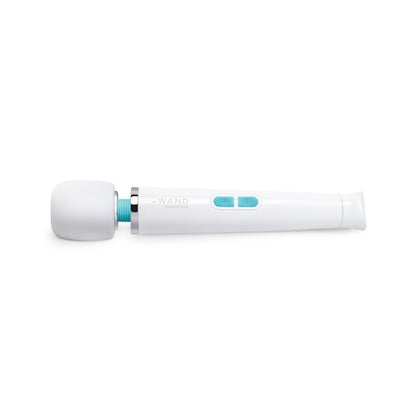 White electronic device with blue accents on a white background