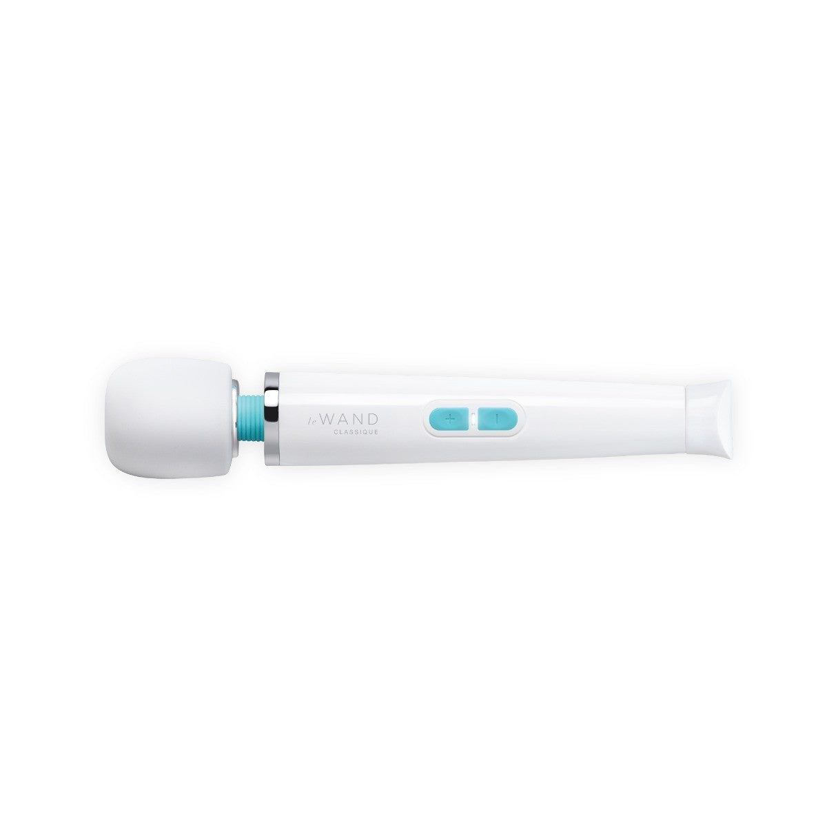 White handheld device with blue accents on a white background