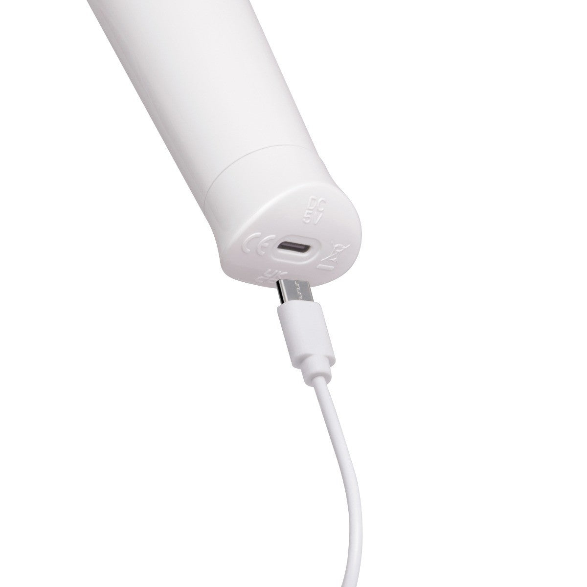 White electronic device with USB cable on a white background