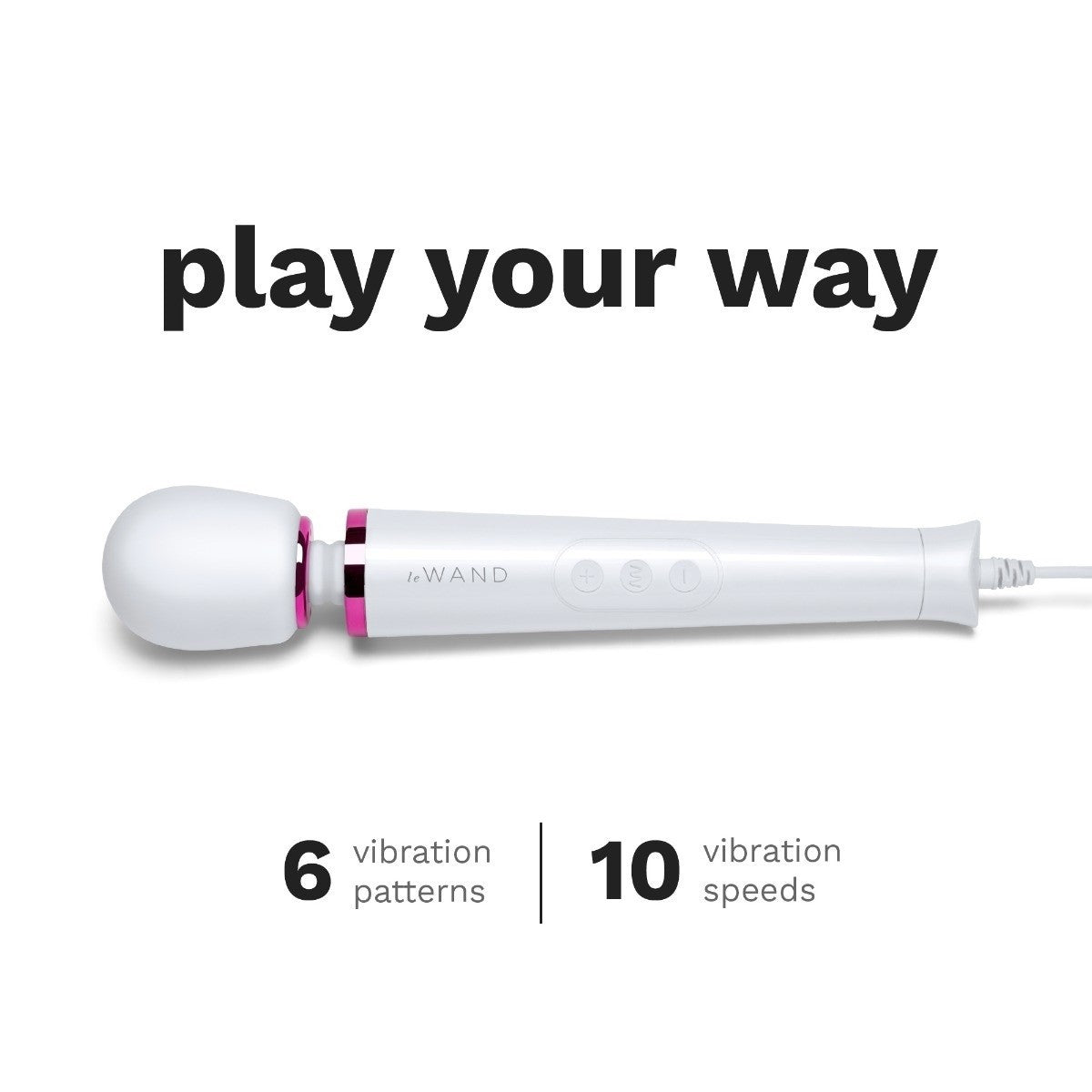 White and pink electronic device with text on a white background