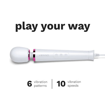 White and pink electronic device with text on a white background
