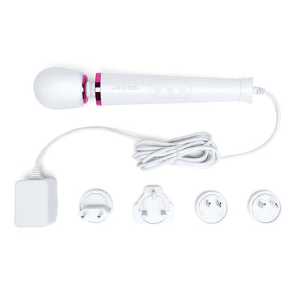 White electronic device with attachments on a white background