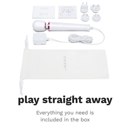 White electronic device with accessories on a white background, including text 'play straight away'.