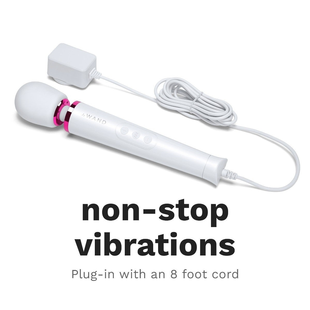 White electronic device with text 'non-stop vibrations' on a white background