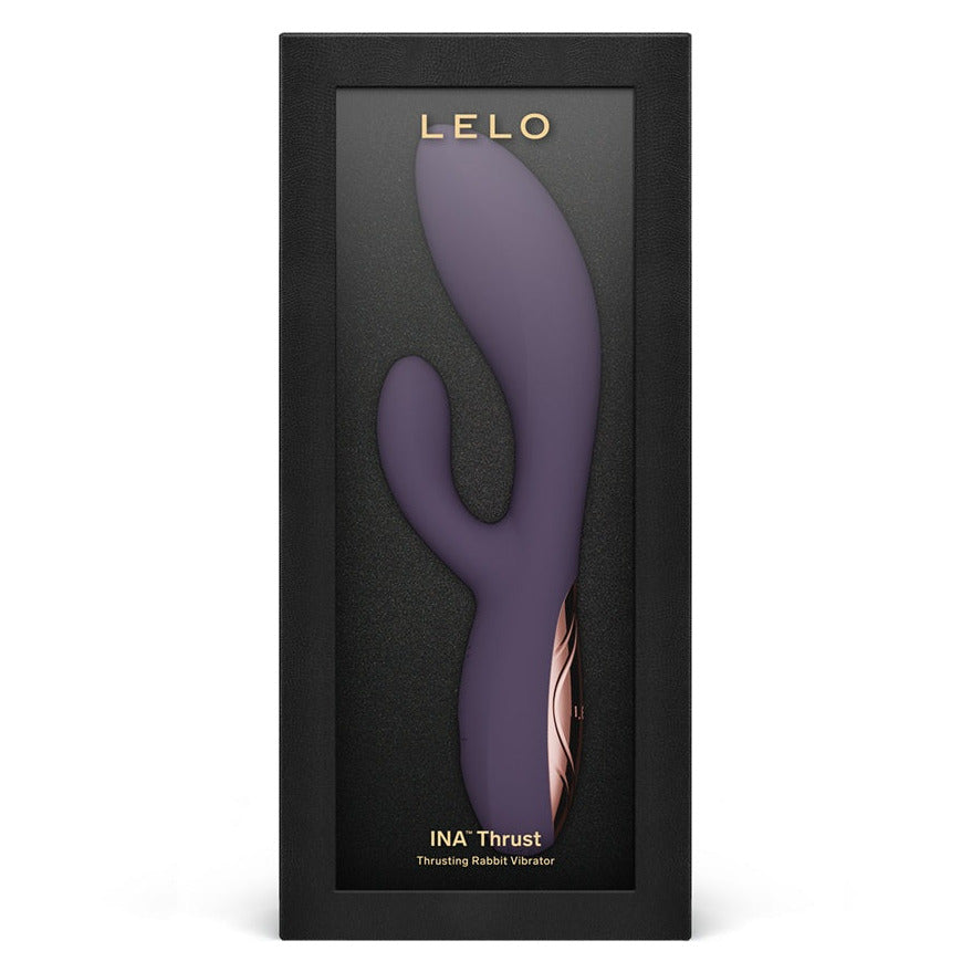 Purple and rose gold Lelo Rabbit Massager device packaging on a white background