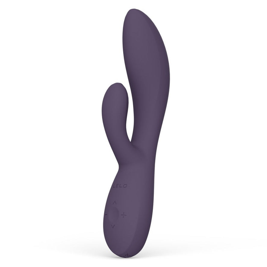 Purple and rose gold Lelo Rabbit Massager device on a white background