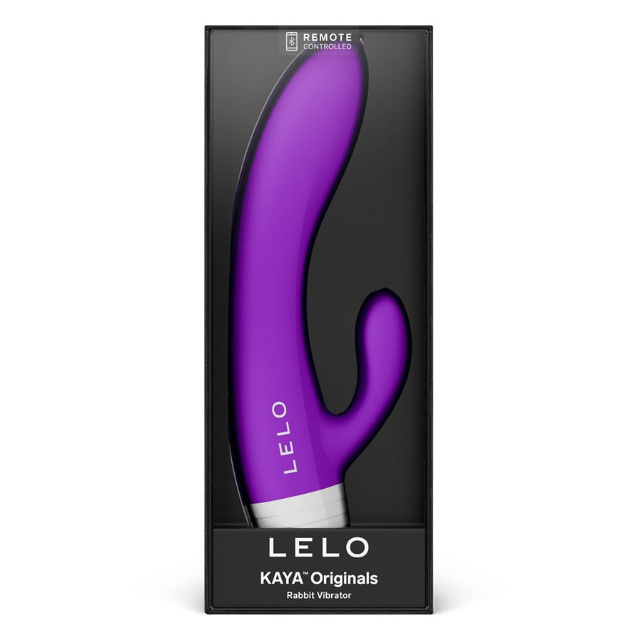 Purple Lelo Kaya Originals rabbit vibrator in packaging on a white background
