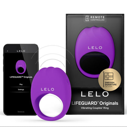 Lelo LIFEGUARD Originals App Control Vibrating Couples Cock Ring packaging on a white background
