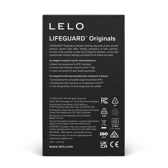 Lelo LIFEGUARD Originals App Control Vibrating Couples Cock Ring