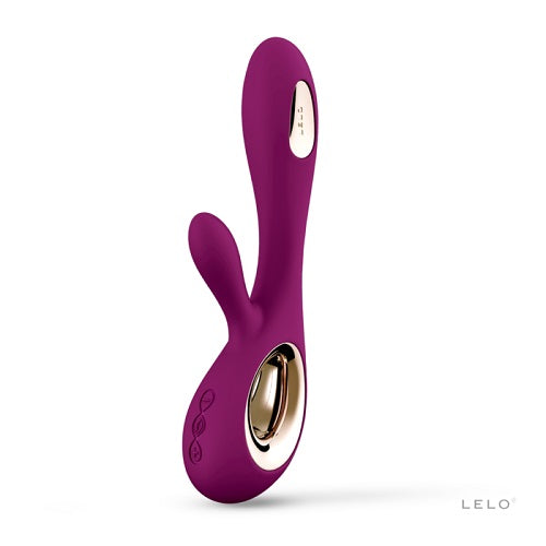 Purple and gold massage device with 'LELO' branding on a white background