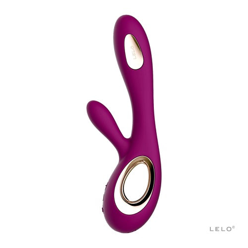 Purple and gold sex toy with 'LELO' branding on a white background