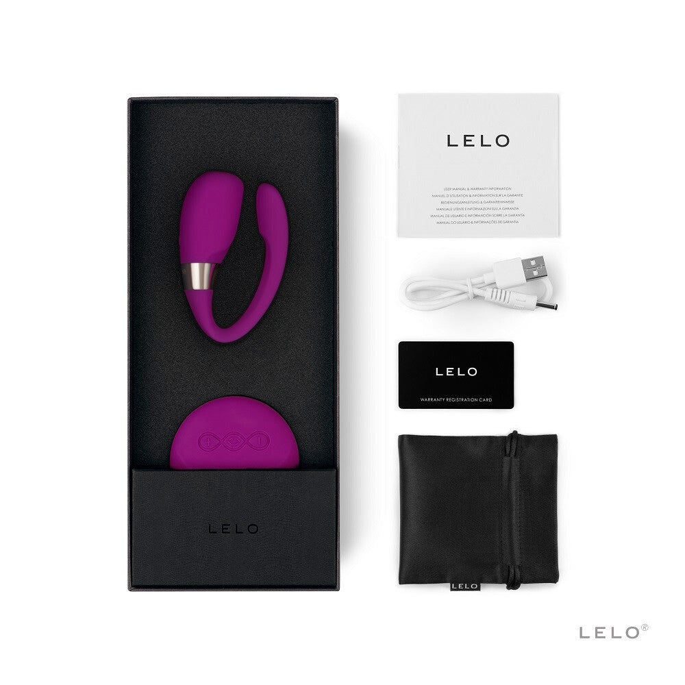 LELO product set with packaging, device, USB cable, and case on a white background