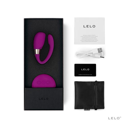 LELO product set with packaging, device, USB cable, and case on a white background