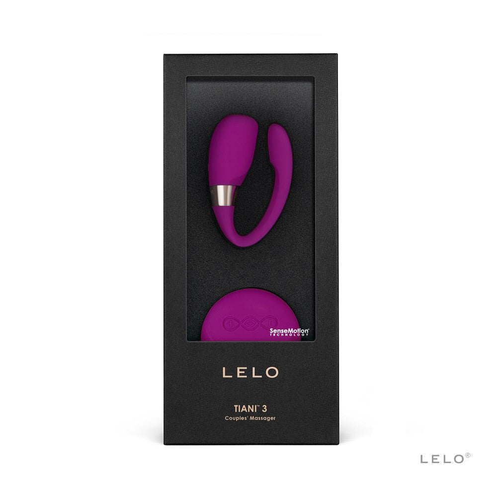 Purple LELO TIANI 3 product in black packaging on a white background
